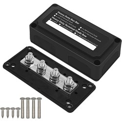 Heavy Duty Bus Bar Box M8 300A with 4 Terminal Studs Power Distribution Box Block Boating Fishing Battery Switches Busbars 12v-24v Max 48V